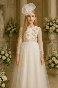 שמלת שושבינה לילדות לבנה בעיצוב יוקרתי