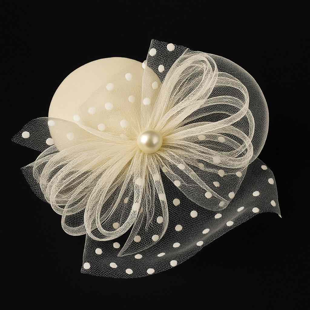 כובע לבן- עם רשת נקודות ופנינה