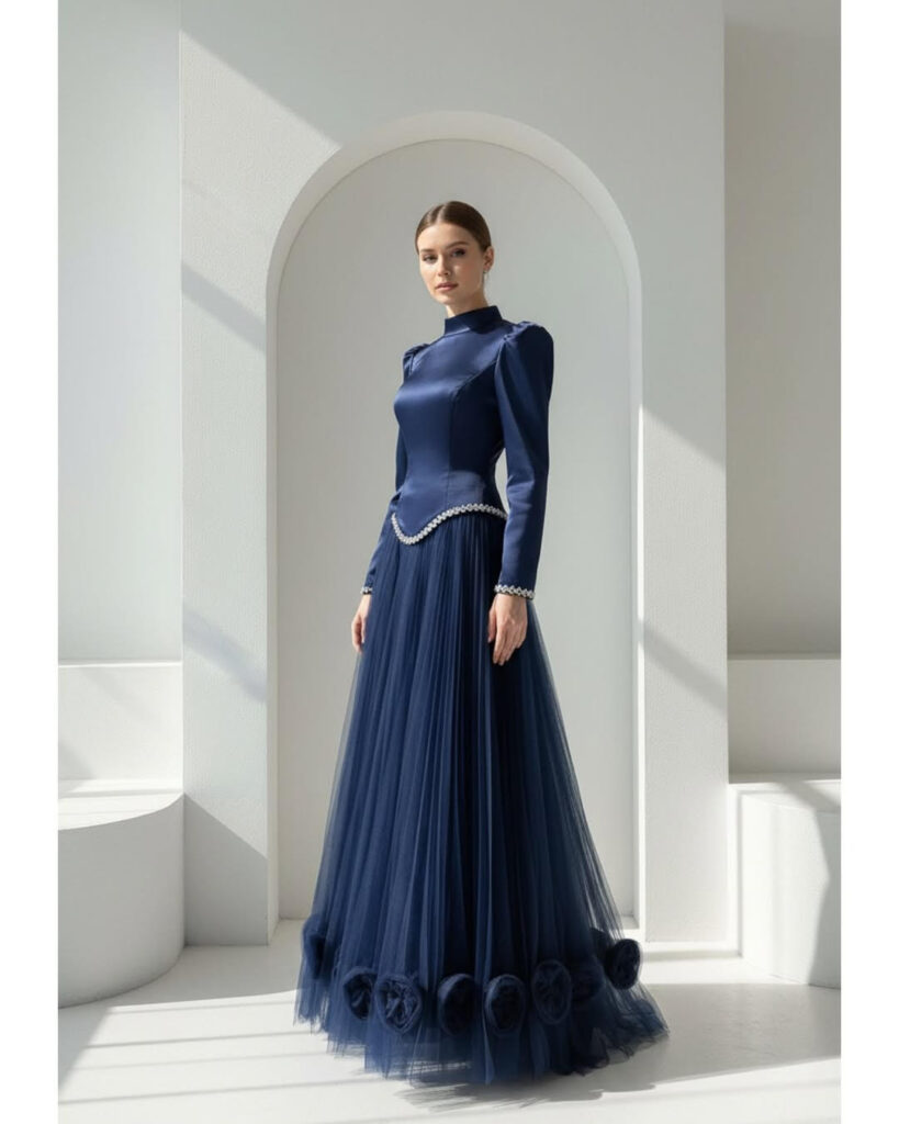 שמלות ערב צנועות צבע כחול נייבי