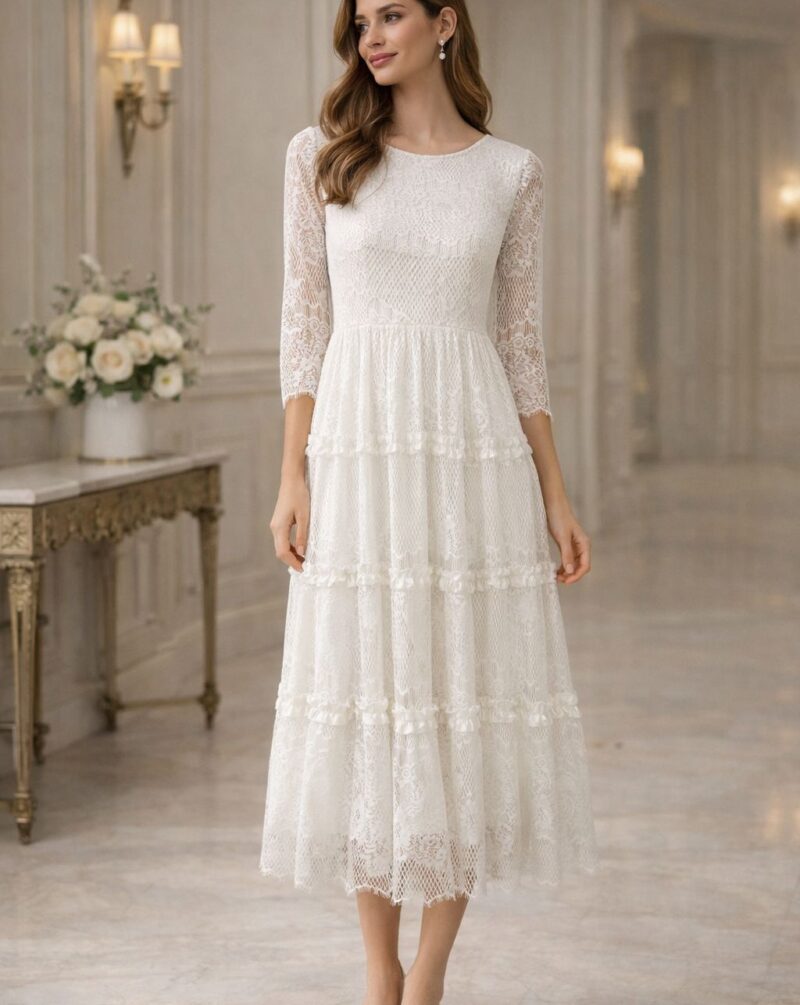 שמלות צנועה לבנה