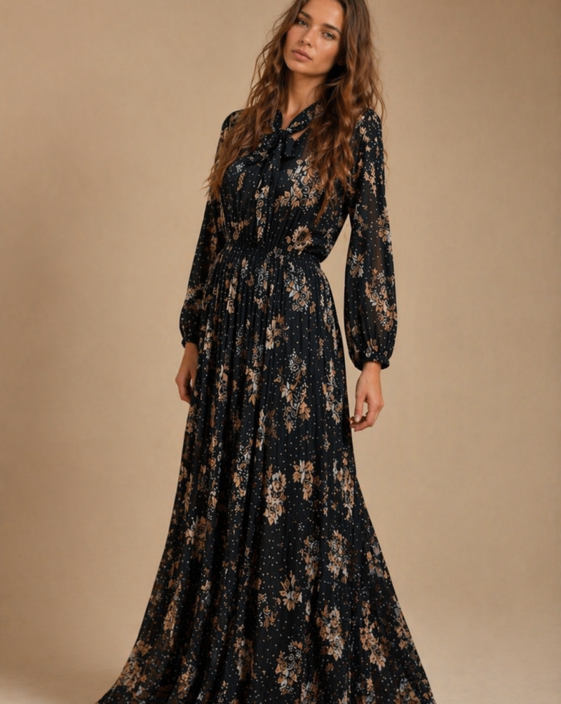 שמלה ארוכה עם פרחים צבעוניים שמלות צנועות לנשים